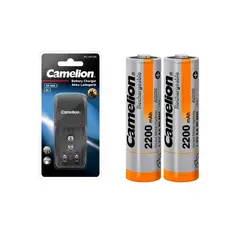 CAMELION - Cargador camelion mas 2 pilas AA 2200mAh Recargable