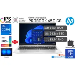HP - Probook 450 G8 I7 11va 16GB RAM 512GB SSD 15.6" IPS Reacondicionada 1 Año Garantía + COOLER