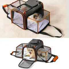 GENERICO - MALETÍN Expandible de Viaje para Mascotas Negro y Naranja
