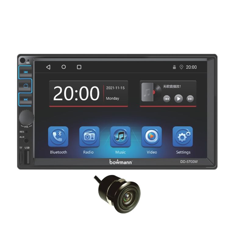 Autoradio 7 HD Bowmann Mirrorlink Android Auto Carplay BT USB AUX con Cámara DD-5700WC Auto Radio