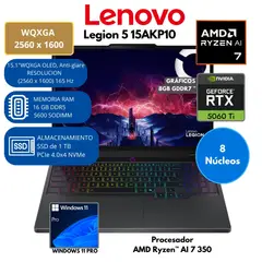 LENOVO - Laptop Lenovo Legión 5 AMD Ryzen AI 7 350 RAM 16 GB SSD 1 TB 15.1" WQXGA RTX 5060 8 GB Win 11