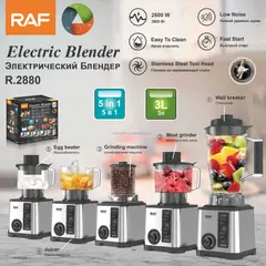 RAFF - LICUADORA EXPRIMIDOR MULTIFUNCIONAL RAF 5 EN 1 DE 3 LITROS Y 15 VELOCIADES