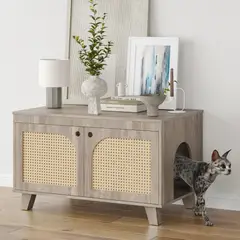 TU MESITA - Muebles de Gato con Espacio para Arenero Mafer Ratan Ceniza