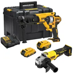 DEWALT - Rotomartillo Sds-Plus + Atorn de Impacto 1/4" 20V 2 Bat + Amoladora 4 1/2"