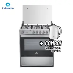 INDURAMA - COCINA DE PIE A GAS 5 HORNILLAS CROMA - CANTABRIA + HERVIDOR OSTER BLANCO