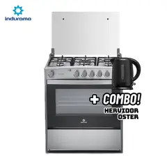 INDURAMA - COCINA DE PIE A GAS 5 HORNILLAS CROMA - CANTABRIA + HERVIDOR OSTER NEGRO