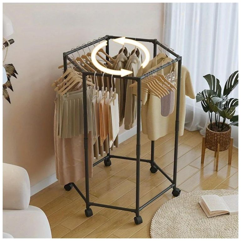 Colgador Organizador de Ropa de 5 barras Giratorio 360° con Ruedas 120x74x35cm - Negro - M