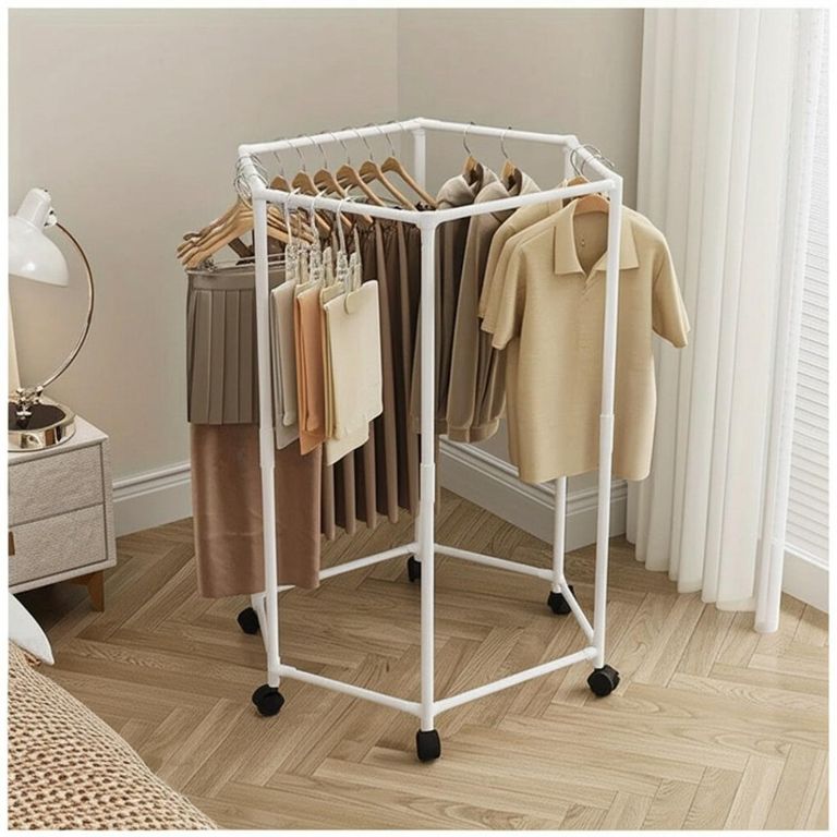 Colgador Organizador de Ropa de 5 barras Giratorio 360° con Ruedas 120x74x35cm - Blanco - M