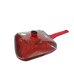 VALESKA - Sartén cuadrada 20 cm de roca volcánica roja con tapa de vidrio