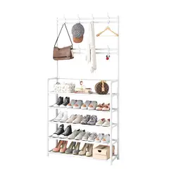 GENERICO - Estante zapatero perchero de 5 niveles metal+ pvc blanco