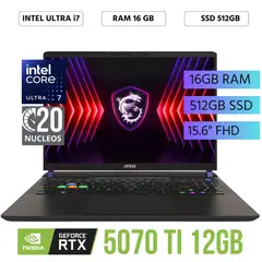 MSI - Laptop 16 HX A2XWHG Core Ultra 7-255HX Ram 16Gb SSD 512Gb RTX 5070Ti 12Gb 15.6"FHD Win 11