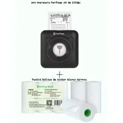 PERIPAGE - A6 MINI IMPRESORA TERMICA 203DPI + 3 ROLLOS STICKER BLANCO