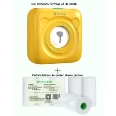 PERIPAGE - A6 MINI IMPRESORA TERMICA 203DPI + 3 ROLLOS STICKER BLANCO