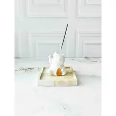 CONKRETE - Portainciensos Gato Lucky con Base de cemento