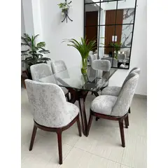GENERICO - COMEDOR RECTANGULAR DE VIDRIO BISELADO + 6 SILLAS