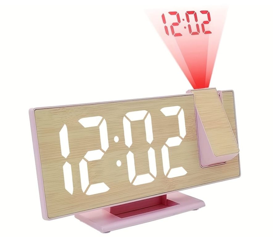 RELOJ DIGITAL DE ESCRITORIO CON PROYECTOR HUMEDAD Y TEMPERATURA ROSADO