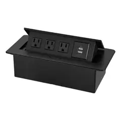 PUREPOWER - Enchufe Escritorio Embebido Placa Multi Contactos 3 Y 2 Usb-Negro