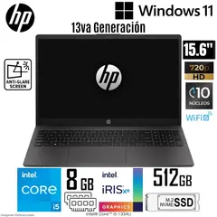HP - Laptop HP 250 G10 Intel Core i5-1334U 8GB RAM 512GB SSD 15.6"  HD Gris Oscuro- B5UU9AT