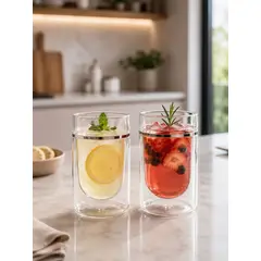 GENERICO - SET 4 VASOS DOBLE FONDO VIDRIO BOROSILICATO 350ML