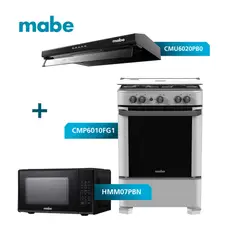 MABE - Combo Cocina a gas 60cm +Campana 60cm +Horno microondas 20L