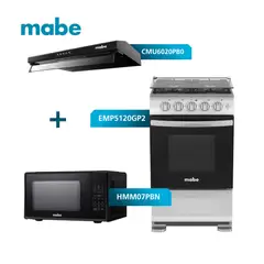 MABE - Combo Cocina a gas 52cm +Campana 60cm +Horno microondas 20L