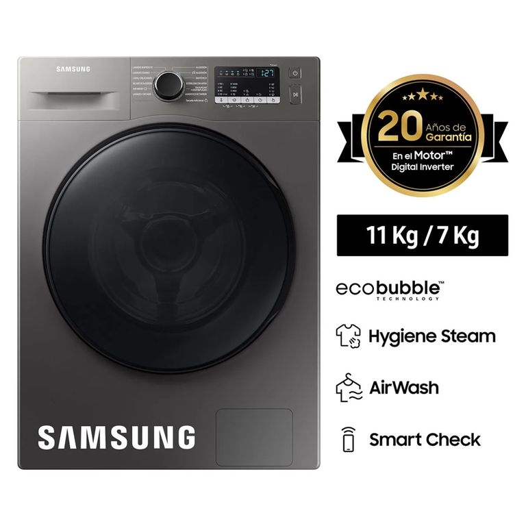 Lavaseca SAMSUNG Carga Frontal 11 Kg/7 Kg WD11T4046BXPE Inox
