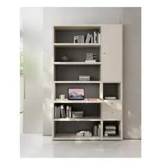 TU MESITA - Librero con Escritorio Abatible  Urano color Blanco 2 puertas 2 cajones TU MESITA