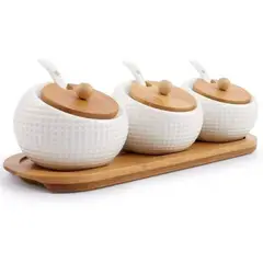 GENERICO - Set Condimentero Ceramica Tapa Bambú