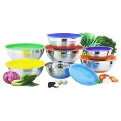 GENERICO - SET BOWL X 7 ACERO INOXIDABLE CON TAPA DE COLORES