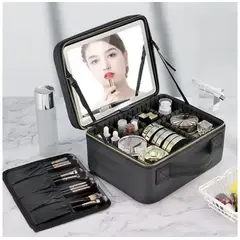 GENERICO - Maleta Organizador De Maquillaje con Espejo Recargable Luz Led - Negro