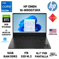 HP - LAPTOP OMEN 16-WD0073DX CORE I7-13620H 16GB RAM 1TB SSD 8GB RTX4060 16.1" FHD WIN 11 AMERICANA