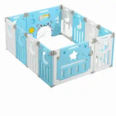 GENERICO - Corral plegable celeste y blanco infantil 150 x 110 cm