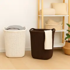 REYPLAST - Cesto De Ropa - Tacho de Ropa - 60L MARRÓN Y HUESO - Pack de 2 und