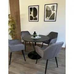 GENERICO - Juego de comedor Mesa Tulip con tablero de MDF con enchape tipo mármol negro y 4 sillas Paris