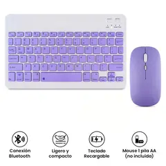 GENERICO - Kit Teclado Y Mouse Bluetooth Lila