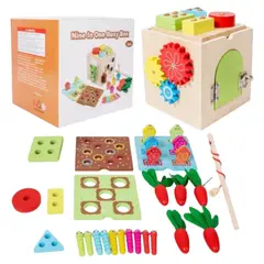 GENERICO - Cubo de Madera Multifunción Didáctico 9 en 1