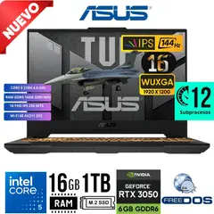 ASUS - Laptop TUF F16 FX607VJ-RL009 16 WUXGA 144Hz i5-210H RAM 16GB SSD 512GB RTX3050 6GB Free Dos