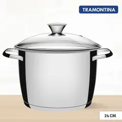 TRAMONTINA - Olla de Acero Allegra 24 Cm - Tapa de Vidrio