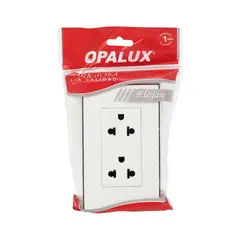 OPALUX - Tomacorriente Doble Universal 2 Polos con Línea Tierra OP-1216