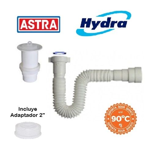 TRAMPA CORRUGADA +DESAGUE UNIVERSAL 1.1/4" CORTO HYDRA-HECHO EN BRASIL