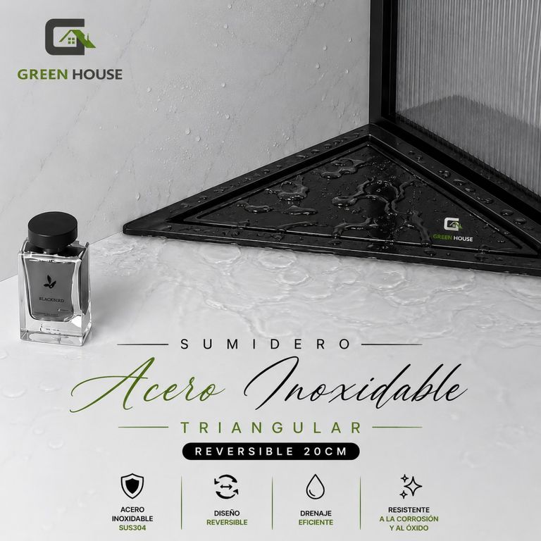 SUMIDERO REVERSIBLE TRIANGULAR ACERO SUS 304 DE 20x20x28 CM NEGRO