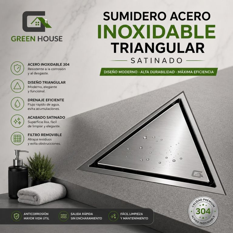 SUMIDERO REVERSIBLE TRIANGULAR ACERO SUS 304 DE 20x20x28 CM SATINADO