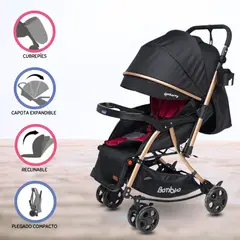 BAMBINO - Coche Cuna con Mecedora para Bebé «ROMA» Black
