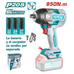 Total Tools - LLAVE DE IMPACTO 1/2"  850NM 20V INDUSTRIAL BRUSHLESS TOTAL TIWLI20851