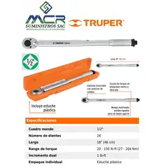TRUPER - TORQUIMETRO RANGO 20-150 lb-ft 27-204Nm ENCASTRE 1 2