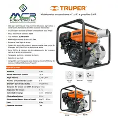 TRUPER - MOTOBOMBA A GASOLINA AUTOCEBANTE 9 HP 4” PULGADAS