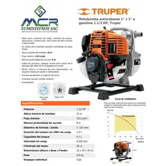 Truper - MOTOBOMBA A GASOLINA 4 TIEMPOS 1 1/3 HP 1” x 1" PULG 110 L TRUPER