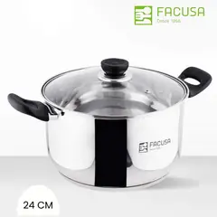 FACUSA - Olla de Acero 24 Cm -Tapa de Vidrio