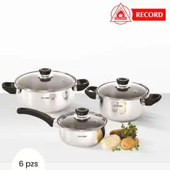 RECORD - Juego de Olla Basic Set Tapa de Vidrio 6 Piezas