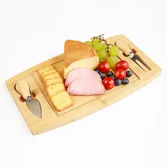 GENERICO - TABLA DE QUESOS PIZZAS Y CHARCUTERIA DE BAMBU CON TENEDOR Y CUCHILLO